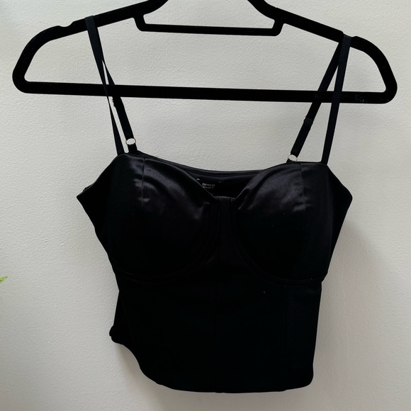 Black satin corset top with adjustable straps - Picture 1 of 3